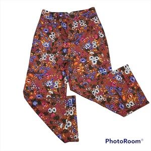 MaEve Flower Power wide leg colorful floral print high waist cropped pants
